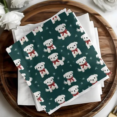 Cute White Dogs with Bows Patterned Festive Background Digital