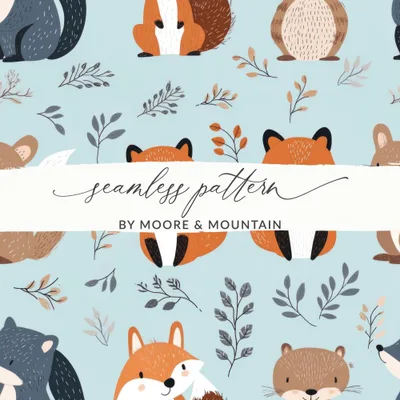 Cute Woodland Animals Digital Paper, Seamless Pattern Designs, Fox Squirrel Bear, Nursery Decor, 12x12 JPEG Files for Fabric Print