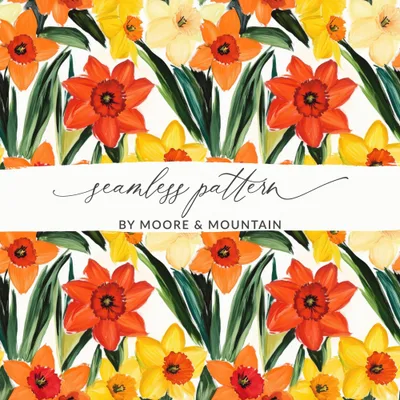 Daffodil Seamless Pattern Digital Paper, Floral Repeat Pattern, Spring Flower Pattern, Watercolor Texture, JPEG Files for Fabric Design