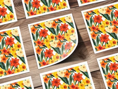Daffodil Seamless Pattern Digital Paper, Floral Repeat Pattern, Spring Flower Pattern, Watercolor Texture, JPEG Files for Fabric Design