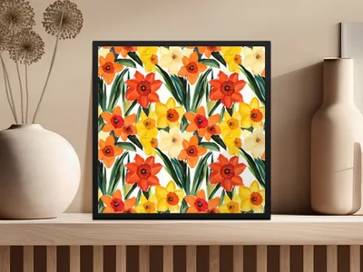 Daffodil Seamless Pattern Digital Paper, Floral Repeat Pattern, Spring Flower Pattern, Watercolor Texture, JPEG Files for Fabric Design