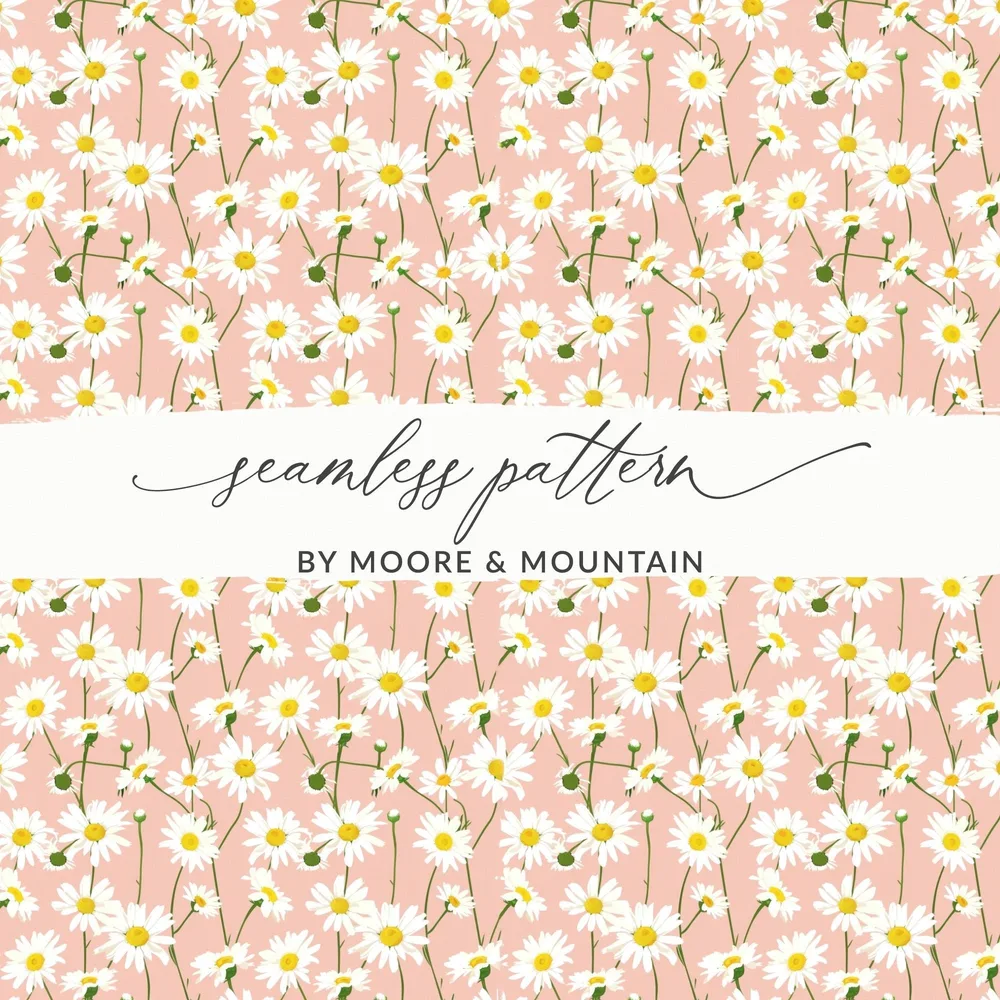 Daisy Digital Paper, Floral Seamless Pattern, Pink Background, Fabric Design, Scrapbooking Paper, Digital Download, 2 JPEG files
