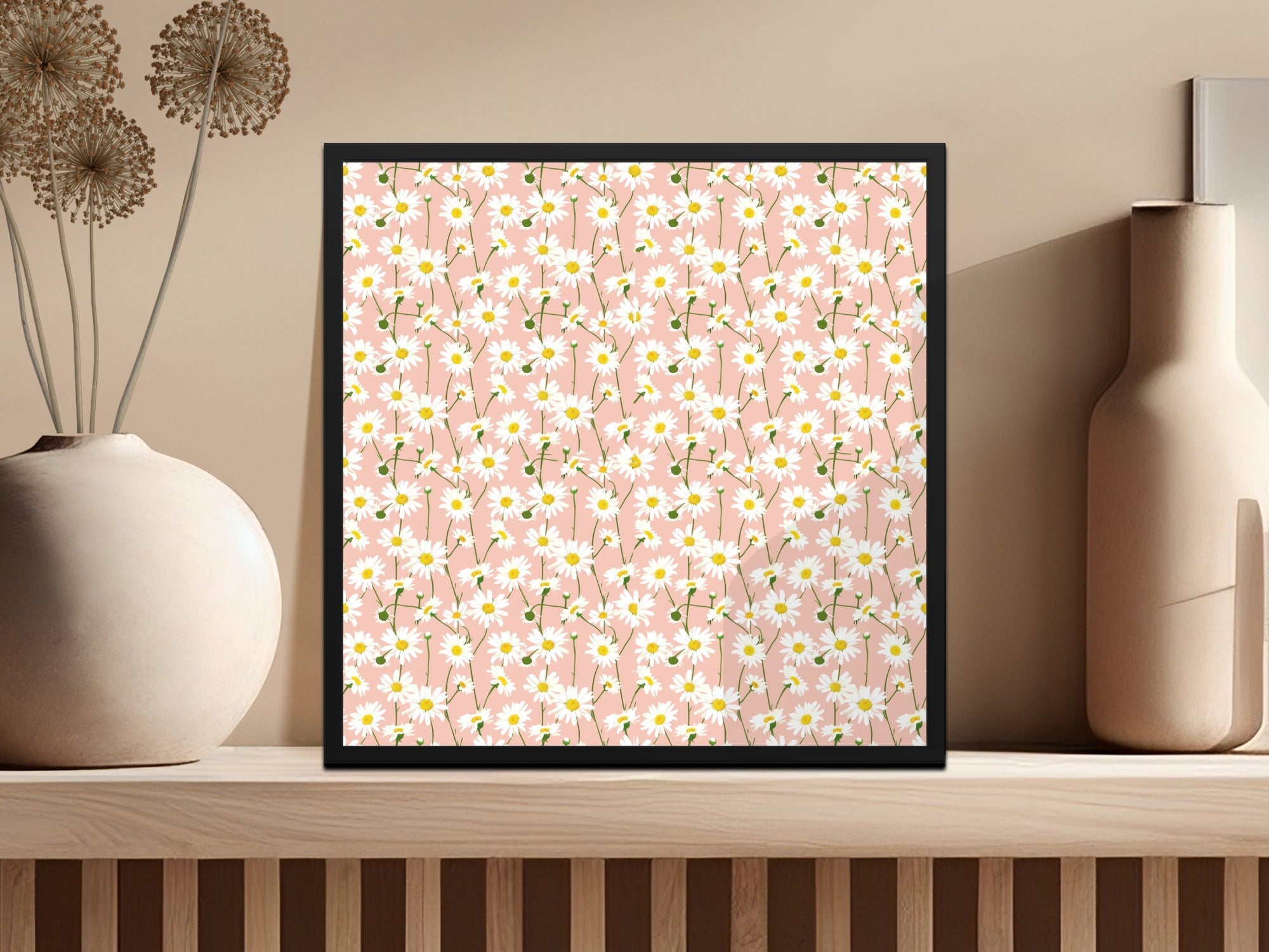 Daisy Digital Paper, Floral Seamless Pattern, Pink Background, Fabric Design, Scrapbooking Paper, Digital Download, 2 JPEG files
