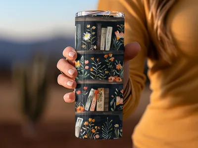 Dark Academy Floral BookShelf Black Background Pattern