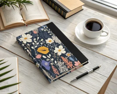 Dark Black Colorful Floral Pattern Spring Summer Boho Watercolor Digital
