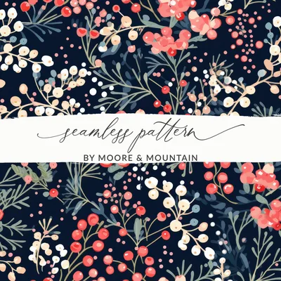 Dark Christmas Ditsy Floral Seamless Pattern for Commercial Use