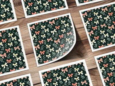 Dark Coquette Winter Bows On Green Background Digital