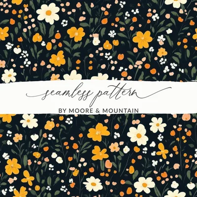 Dark Ditsy Floral Pattern Background With Yellow Flowers Digital