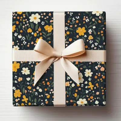 Dark Ditsy Floral Pattern Background With Yellow Flowers Digital