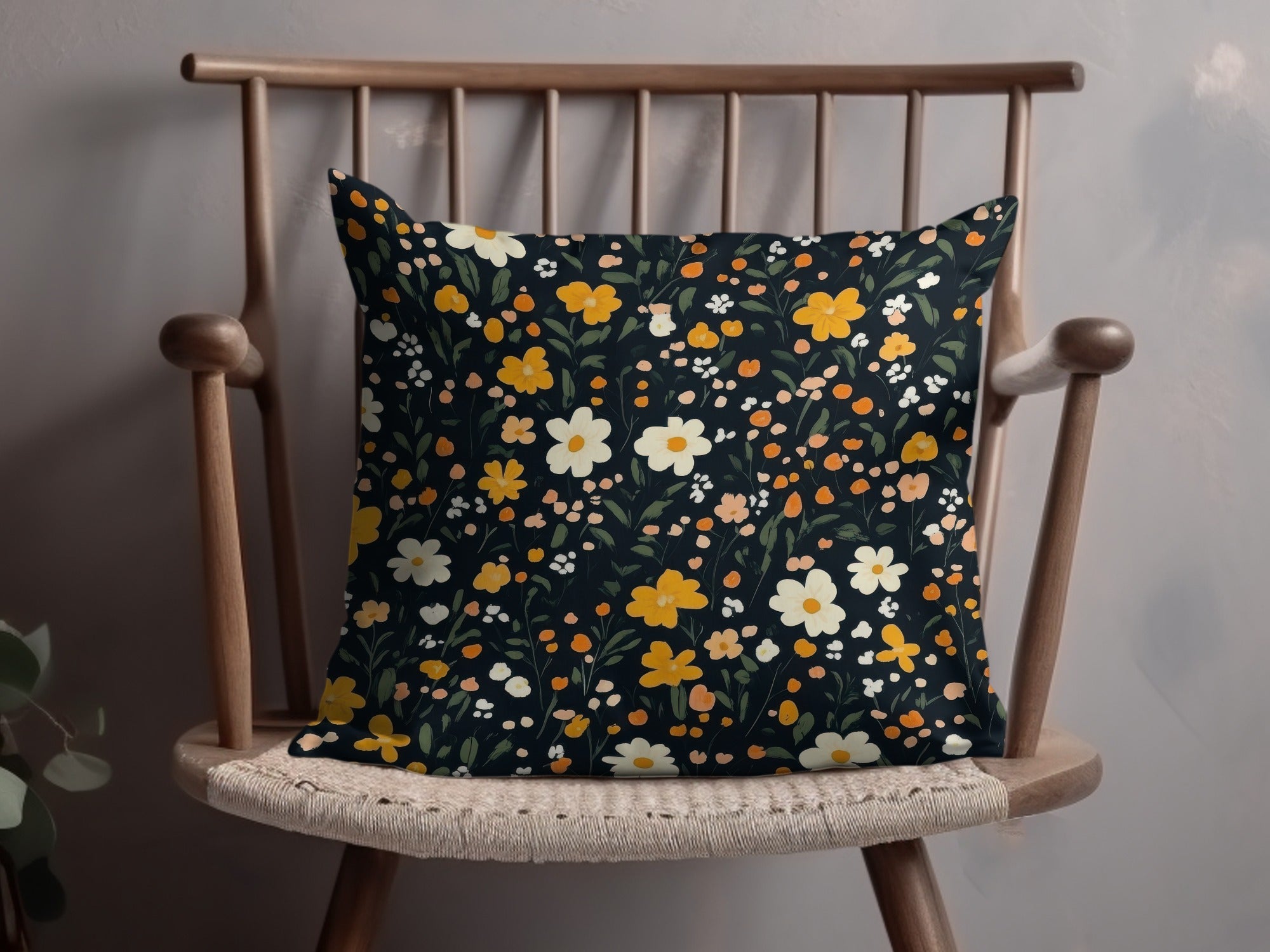Dark Ditsy Floral Pattern Background With Yellow Flowers Digital