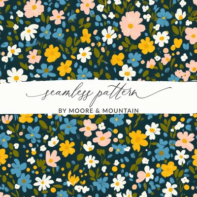 Dark Ditsy Floral Seamless Pattern with Flowers Digital