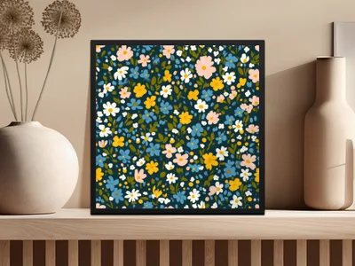 Dark Ditsy Floral Seamless Pattern with Flowers Digital