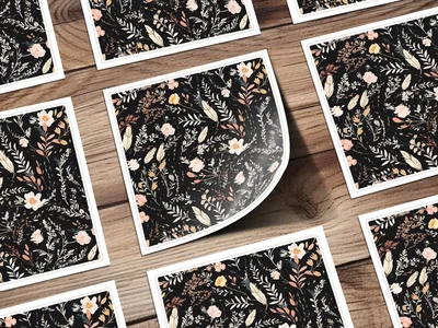 Dark Ditsy Flower Black Boho Watercolor Floral Neutral Seamless Pattern