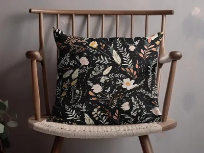 Dark Ditsy Flower Black Boho Watercolor Floral Neutral Seamless Pattern