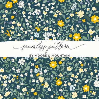 Dark Floral Ditsy Floral with Yellow Blossoms Digital