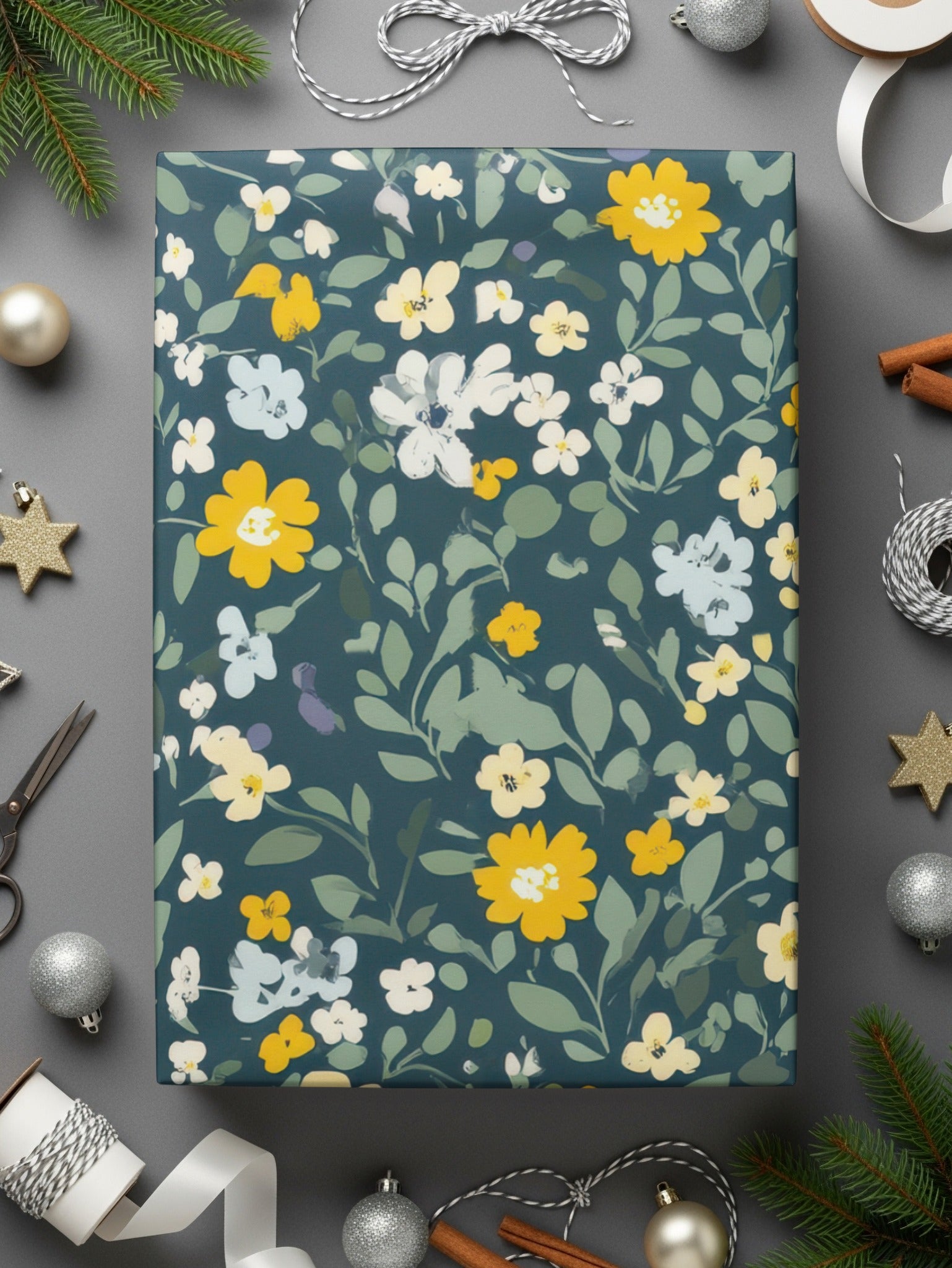 Dark Floral Ditsy Floral with Yellow Blossoms Digital