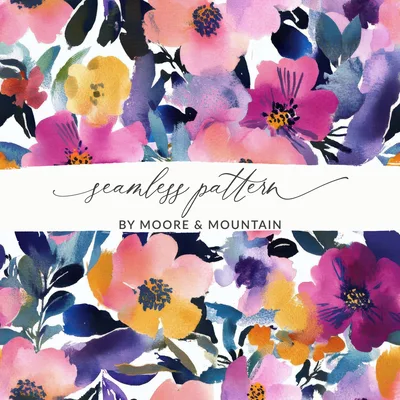 Dark Jewel Toned Seamless Watercolor Floral Background Pattern for Commercial Use JPEG Design