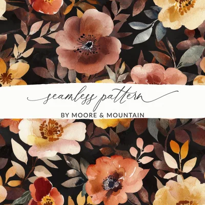 Dark Modern Fall, Rust Colored, Seamless Autumn Wildflower Field, For Commercial Use, Sublimation Design, Seamless Allover Pattern Download