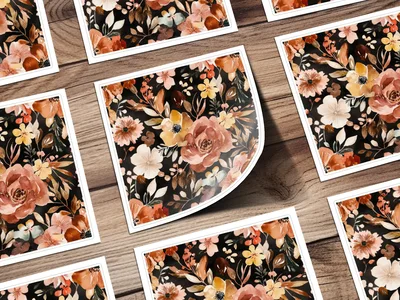Dark Modern Fall Seamless Allover Pattern Download, Rust Colored Wildflower Field Sublimation Design, For Commercial Use, Digital