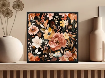 Dark Modern Fall Seamless Allover Pattern Download, Rust Colored Wildflower Field Sublimation Design, For Commercial Use, Digital