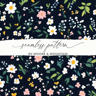Dark Spring Ditsy Floral Seamless Pattern Background Design