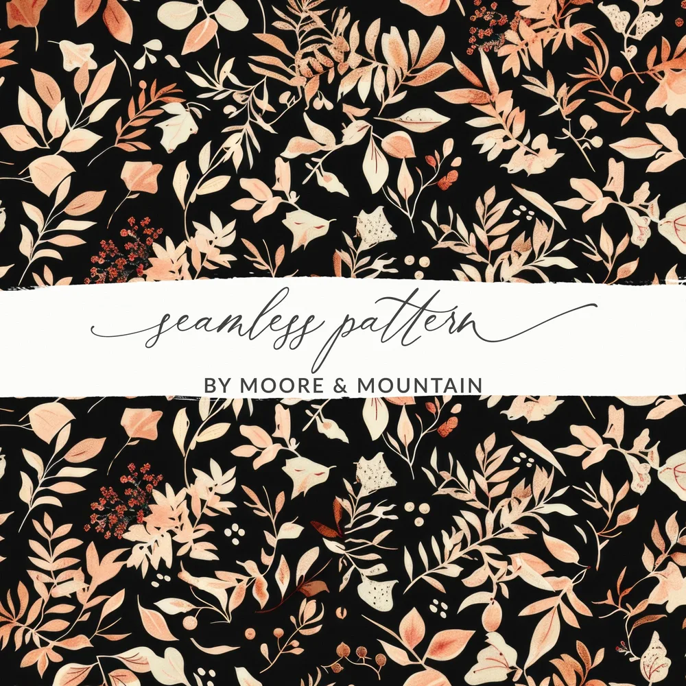 Dark Watercolor Wildflowers Pattern Blush on Black Digital