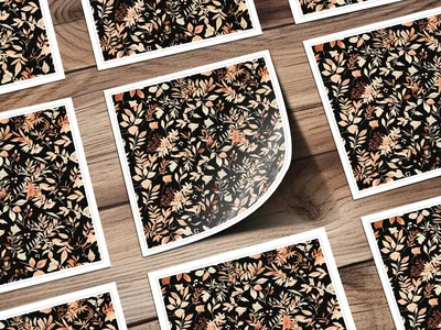 Dark Watercolor Wildflowers Pattern Blush on Black Digital