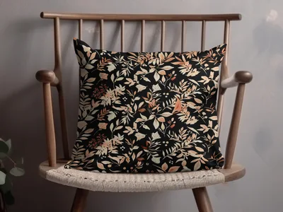 Dark Watercolor Wildflowers Pattern Blush on Black Digital