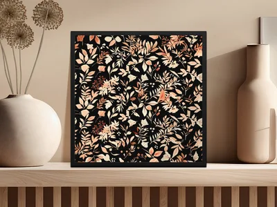 Dark Watercolor Wildflowers Pattern Blush on Black Digital
