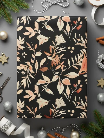 Dark Watercolor Wildflowers Pattern Blush on Black Digital