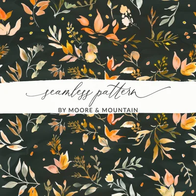 Dark Watercolor Wildflowers Pattern Boho Seamless Wildflower