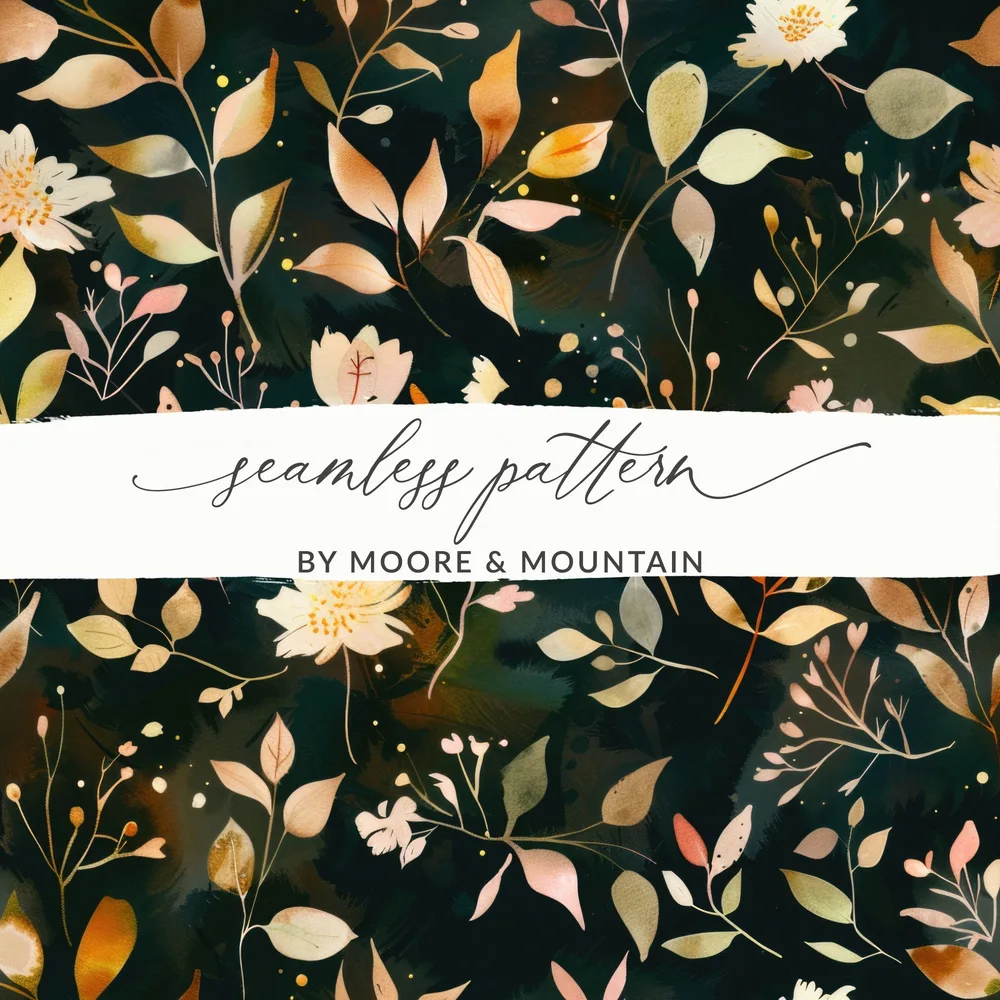 Dark Watercolor Wildflowers Pattern Boho Seamless Wildflower Digital