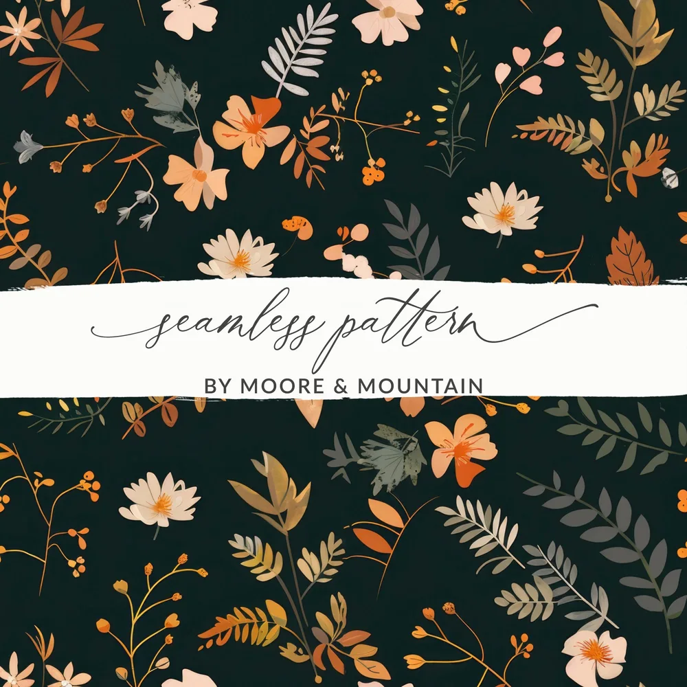 Dark Watercolor Wildflowers Pattern Boho Wildflower Seamless Digital