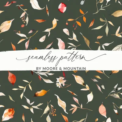 Dark Watercolor Wildflowers Pattern Multicolored Leaves Digital