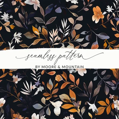 Dark Watercolor Wildflowers Pattern Multicolored Seamless Digital