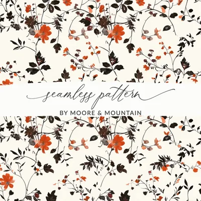 Dark Watercolor Wildflowers Pattern Orange Flowers Digital
