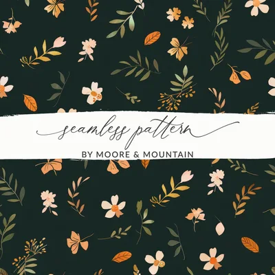 Dark Watercolor Wildflowers Pattern Sage Green and Yellow Digital