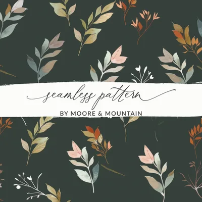 Dark Watercolor Wildflowers Pattern Sage Green Background Digital