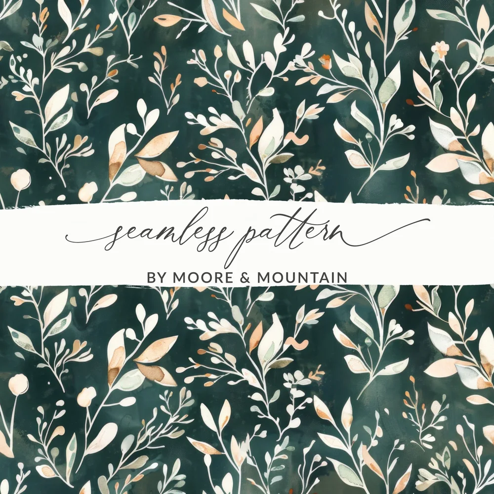 Dark Watercolor Wildflowers Pattern Sage Green Digital