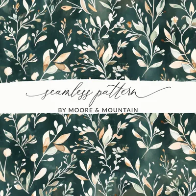 Dark Watercolor Wildflowers Pattern Sage Green Digital