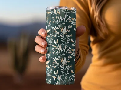 Dark Watercolor Wildflowers Pattern Sage Green Digital