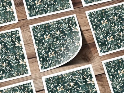 Dark Watercolor Wildflowers Pattern Sage Green Digital