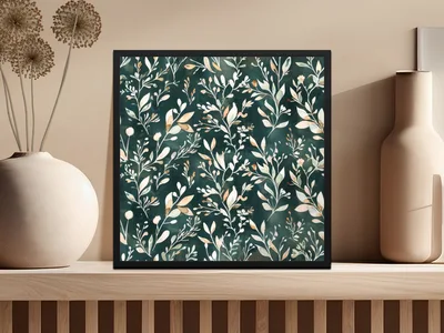 Dark Watercolor Wildflowers Pattern Sage Green Digital