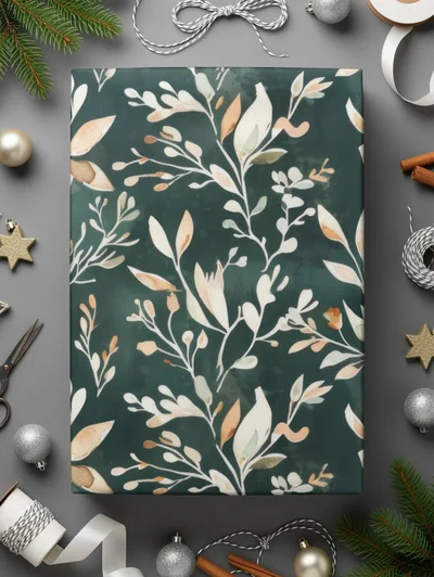 Dark Watercolor Wildflowers Pattern Sage Green Digital