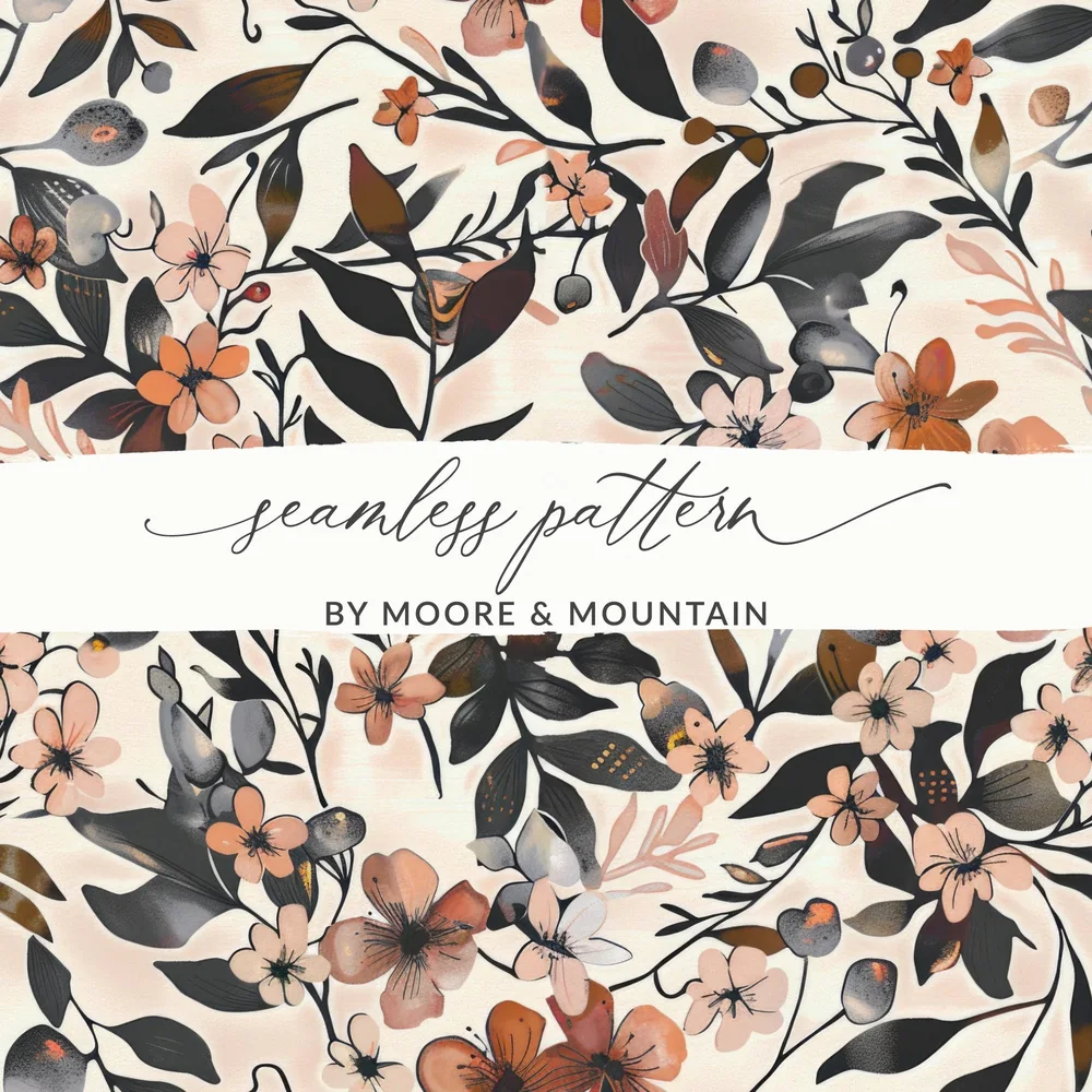 Dark Watercolor Wildflowers Pattern Seamless Blush Digital