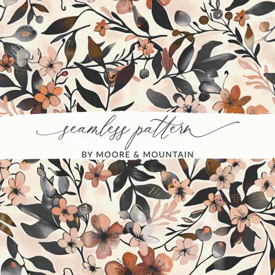 Dark Watercolor Wildflowers Pattern Seamless Blush Digital