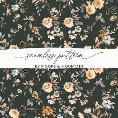 Dark Watercolor Wildflowers Pattern Seamless Botanical Art