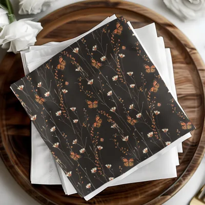 Dark Wildflowers and Butterflies Summer Pattern Dark Background Digital