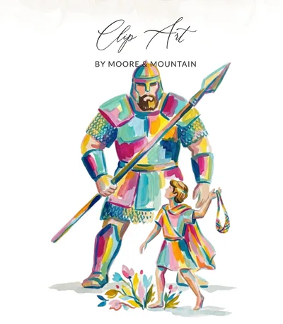 David and Goliath Digital Print, Modern Bible Art Watercolor, Inspirational Christian Decor, Faith Over Fear Gift Download