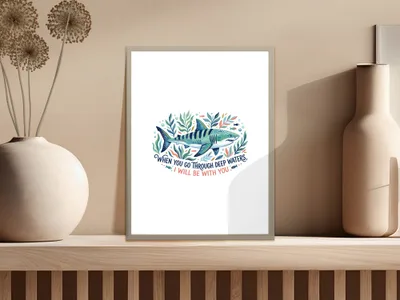 Deep Waters Shark Quote Digital Art Print, Inspirational Ocean Decor, Comforting Christian Scripture, Marine Life Downloadable.